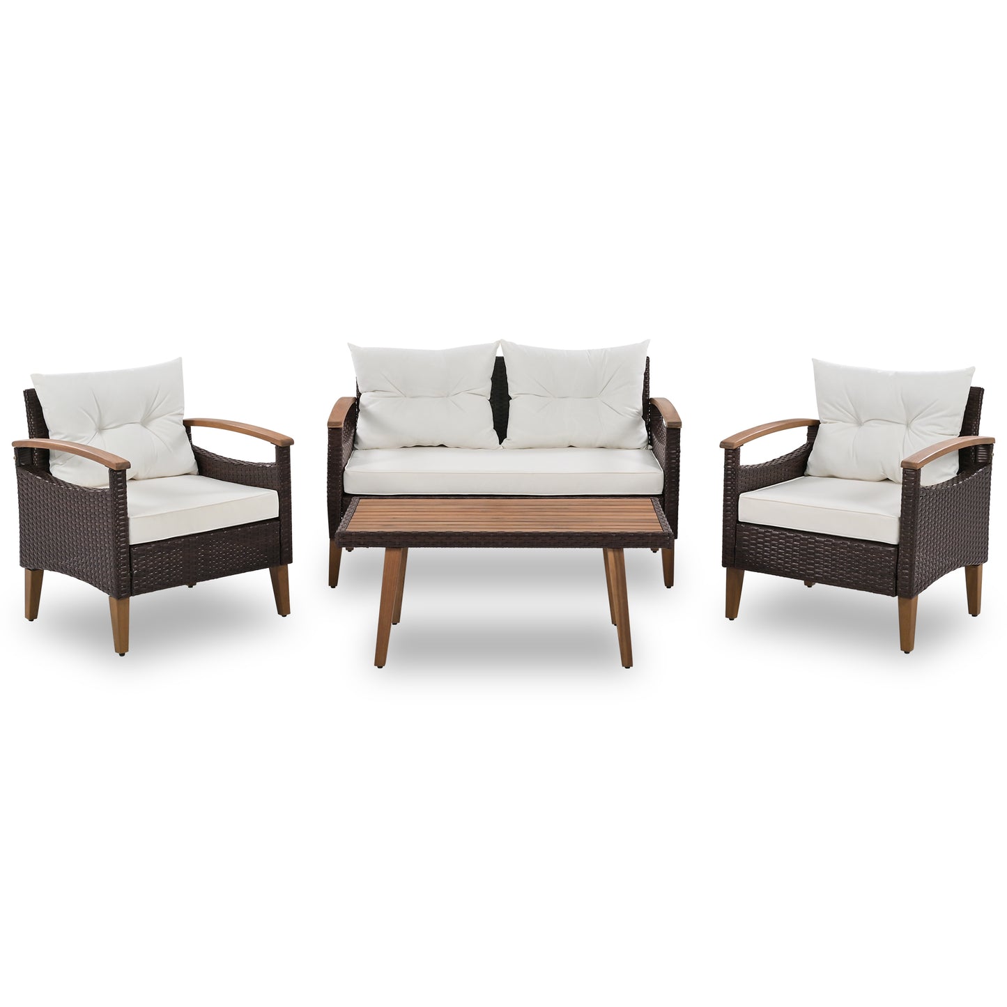 Verelvon 4-Piece Garden Furniture Set | Dark Brown & White - Default - garden furnishing