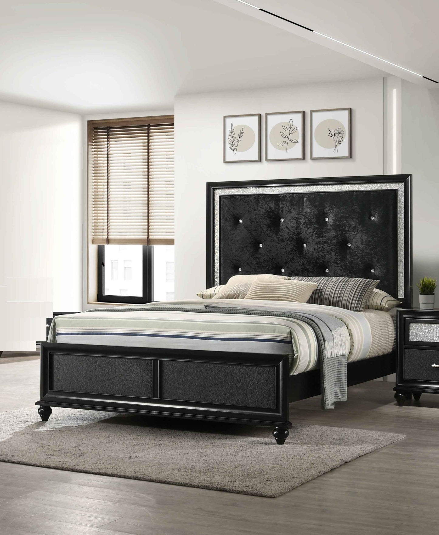 Festrucio Modern Glam Queen Size Bed | Black - Default - beds