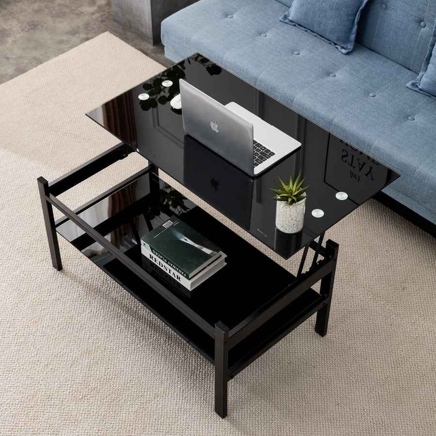 Doreple Dark Tempered Glass Lift-Top Coffee Table | Black - Default - tables