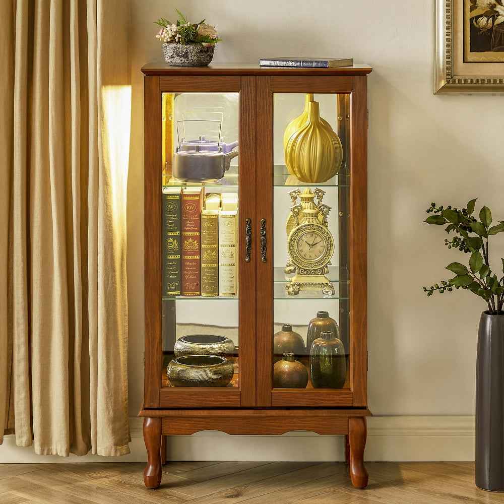Curio Tempered Glass Cabinet | Oak - - cabinet oak wood