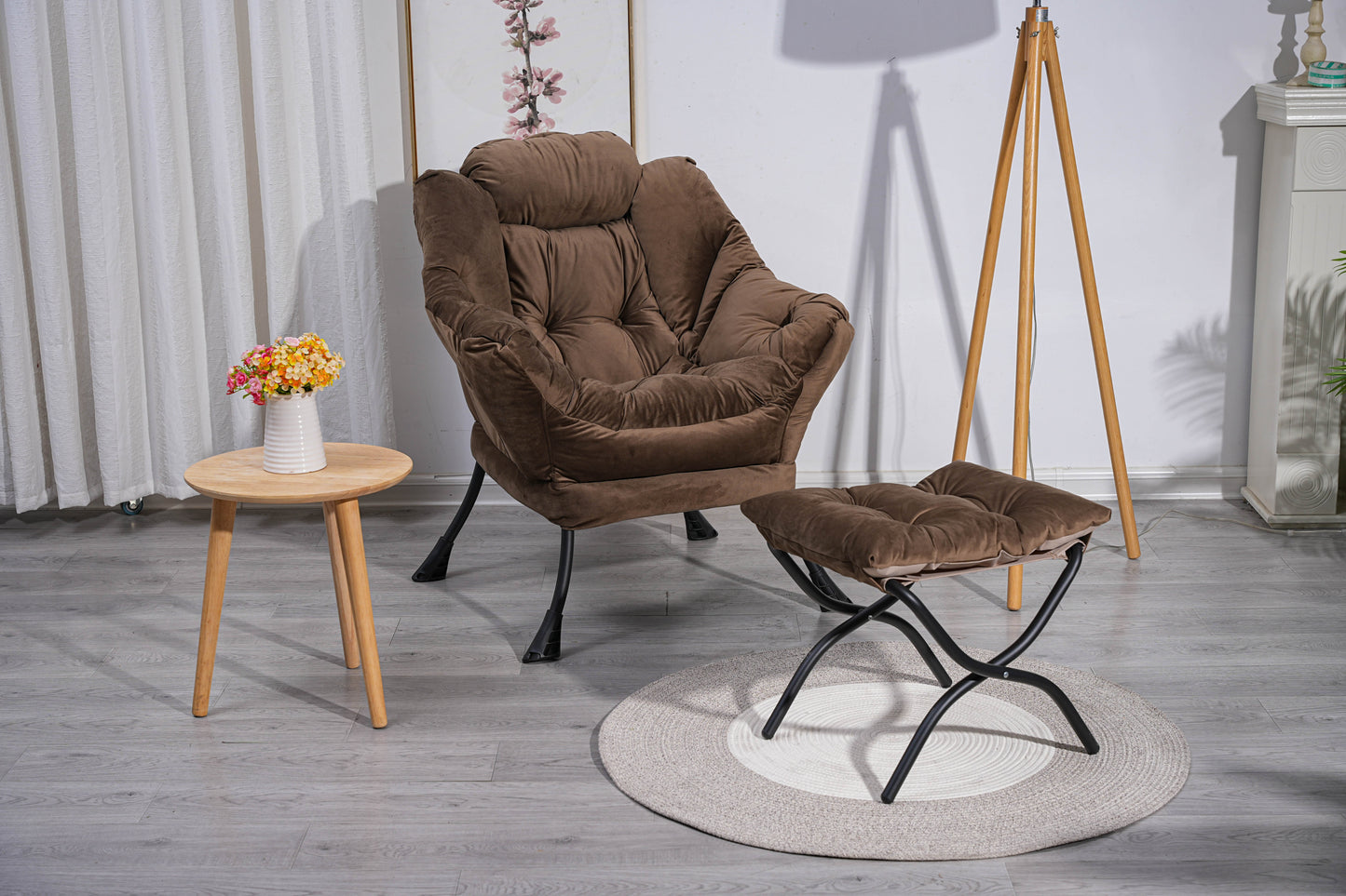 Thisaros Modern Lazy Chair | Footrest | Brown - - sofa
