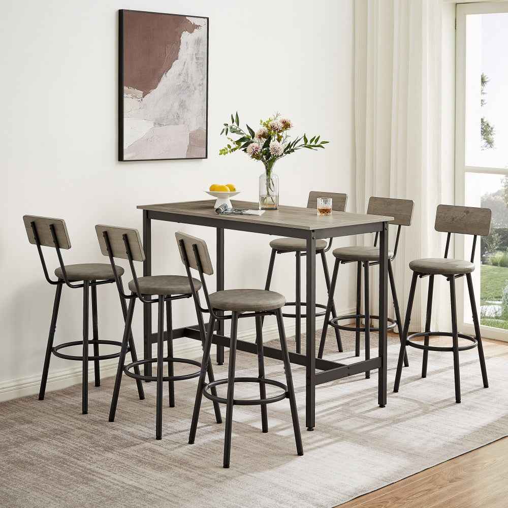 Lentus 7-Piece Bar Table Set | Rustic Beige - Default - bar table set