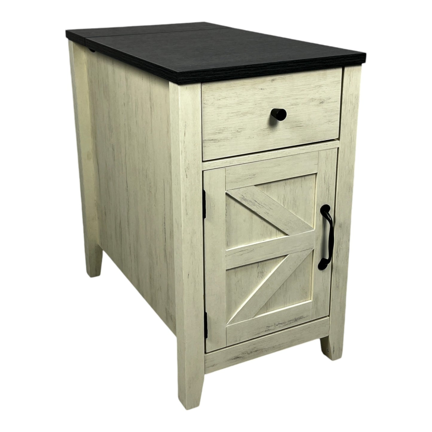 Ollica Farmhouse Nightstand | White & Black - Default - nightstand
