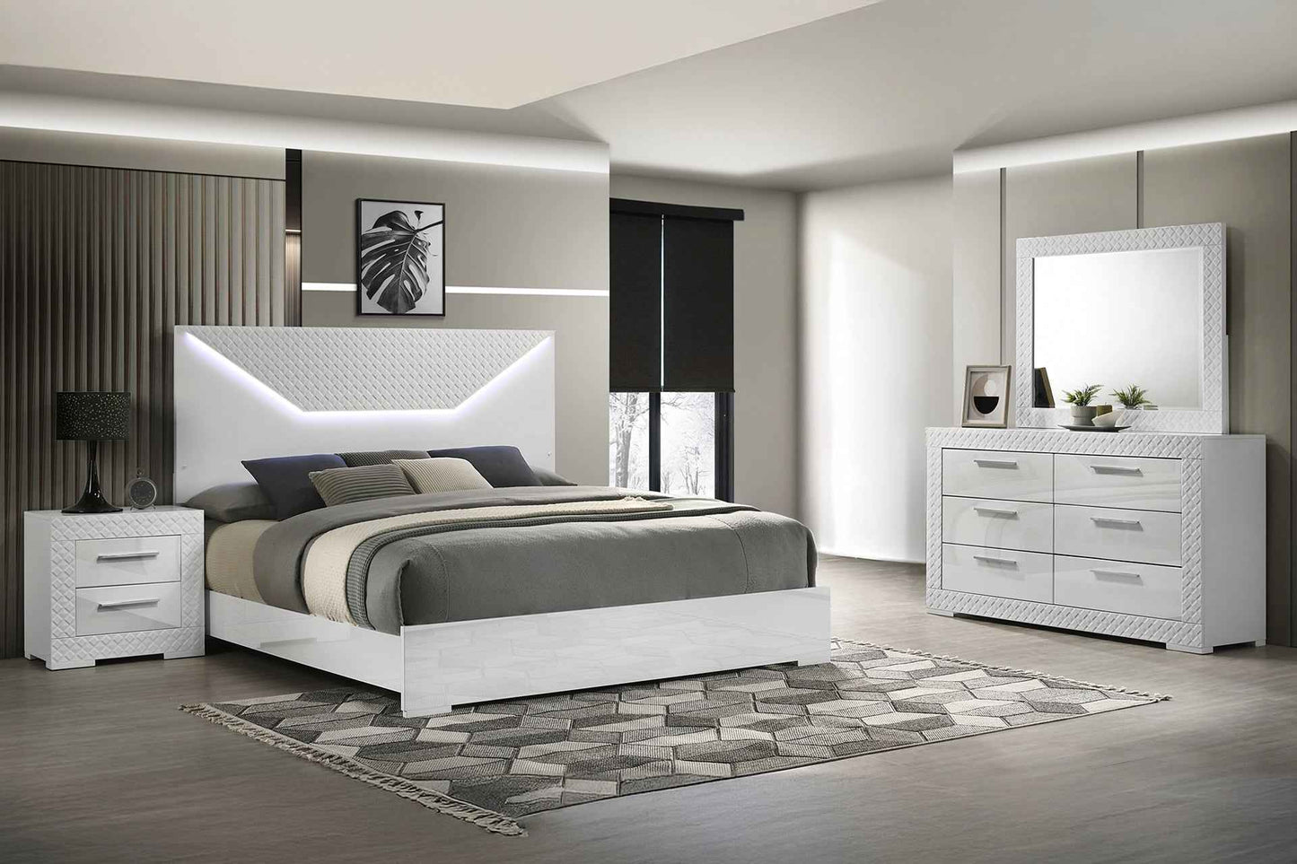 Blanca Modern 4-Piece Queen Bedroom Set | White - Default - full set