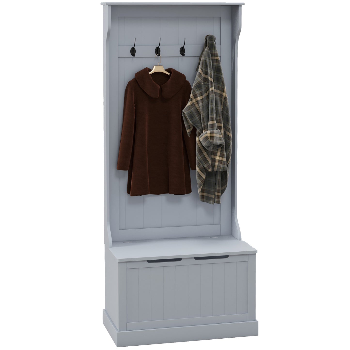 Wonuk 28'' 3-In-1 Hall Tree | Storage Bench & Hooks | Gray - - coat rack grey wood