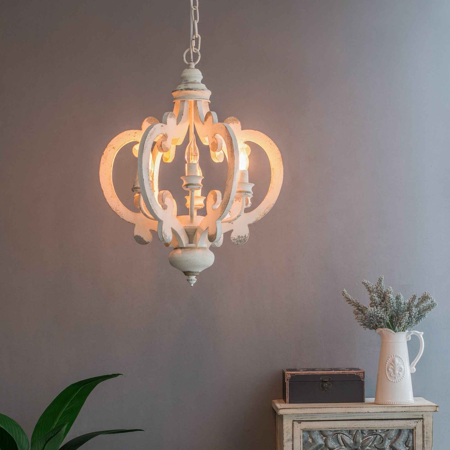 Dilend Mid-Century Rustic Chandelier | 6-Light Sources | Distressed Cream - Default - chandeliers