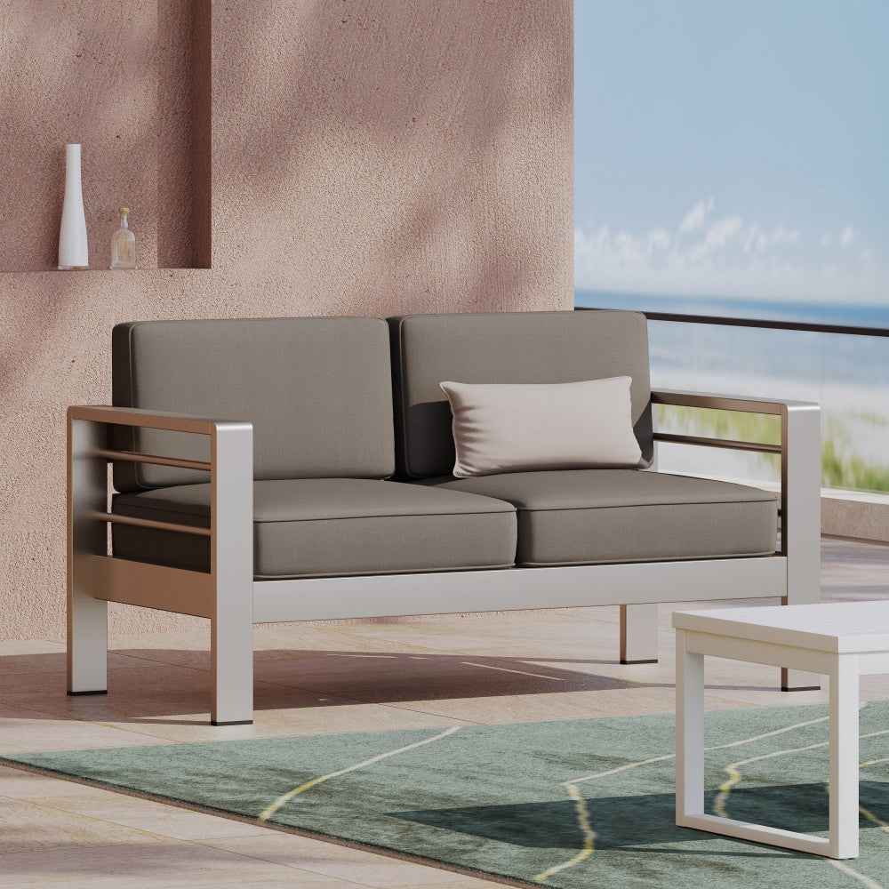 Fray Metal Modern Loveseat | Outdoor & Indoor Use | Dark Gray - Default - garden furnishing