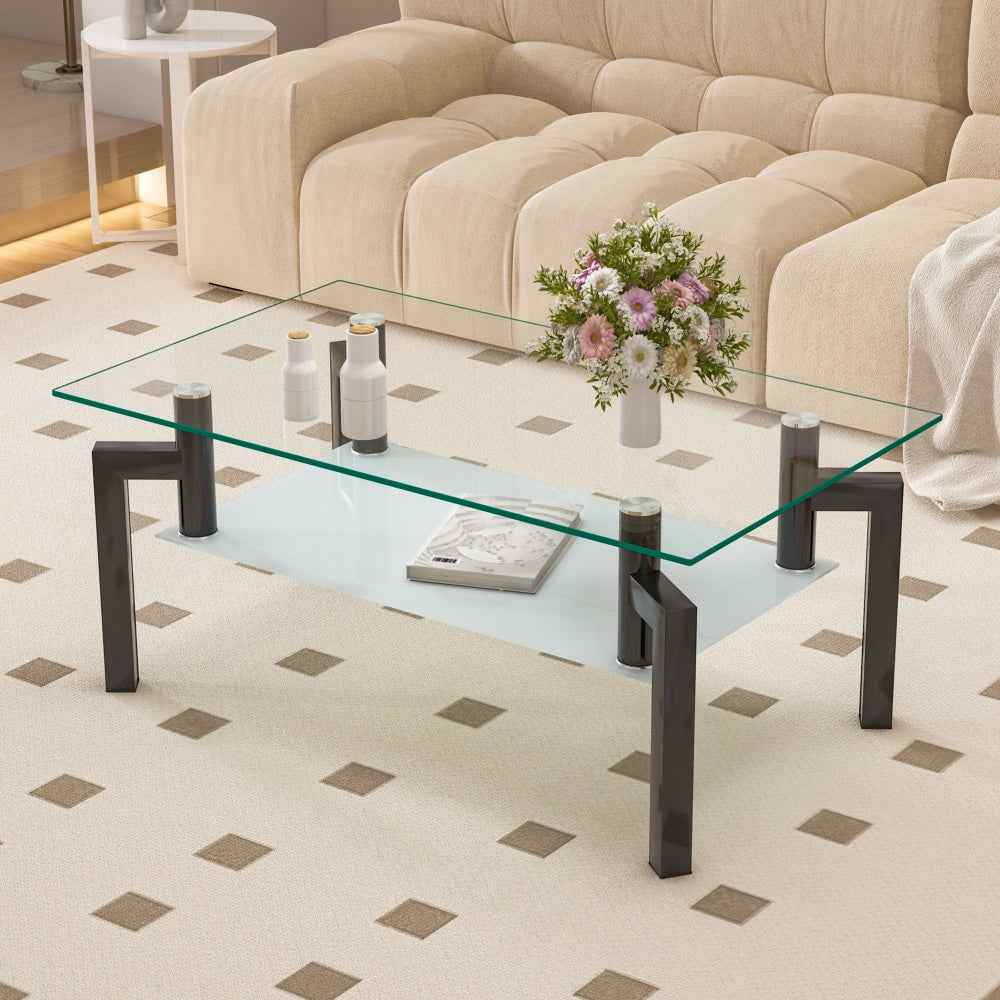 Alitus Rectangle Glass Coffee Table | Black - Default - black glass tables