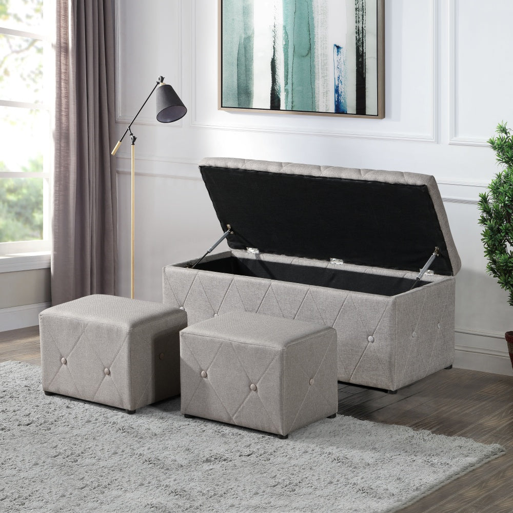 Vinitum Rectangular Storage Bench Set | 2 Stools | Beige - Default - bench