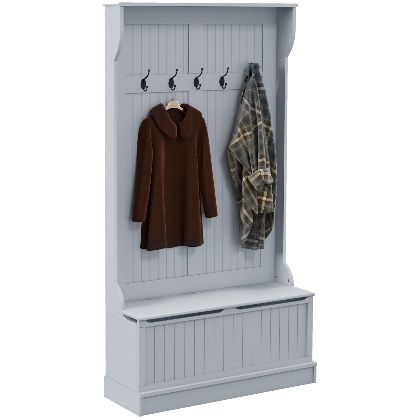 Wonuk 38'' 3-In-1 Hall Tree | Storage Bench & Hooks | Gray - - coat rack grey wood