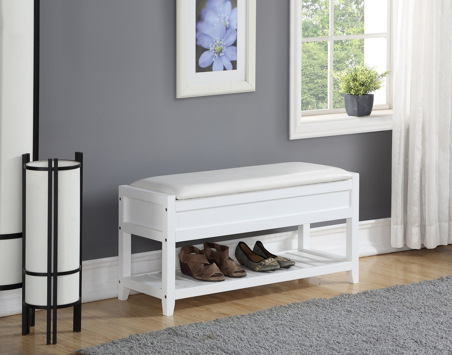Rocensi Seating Bench | Shoe Storage | White - - bench white wood