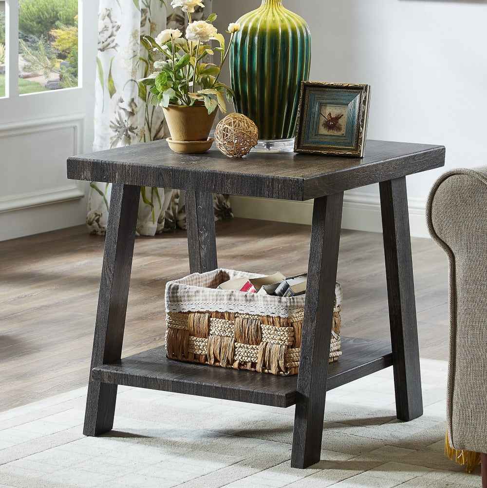 Athens Farmhouse End Table | Charcoal Brown - Default - tables