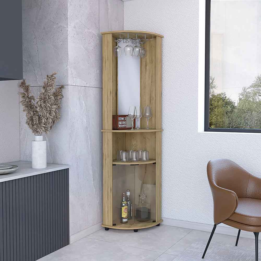 Felvyn Corner Bar Cabinet | Light Brown - - brown cabinet wood