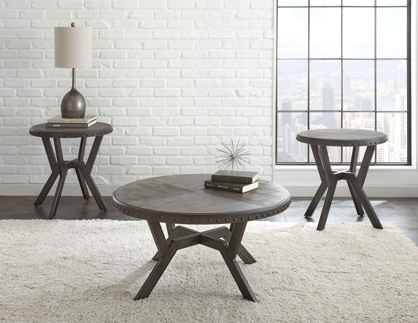 Alamo Industrial 3-Piece Table Set | Gray - Default - tables