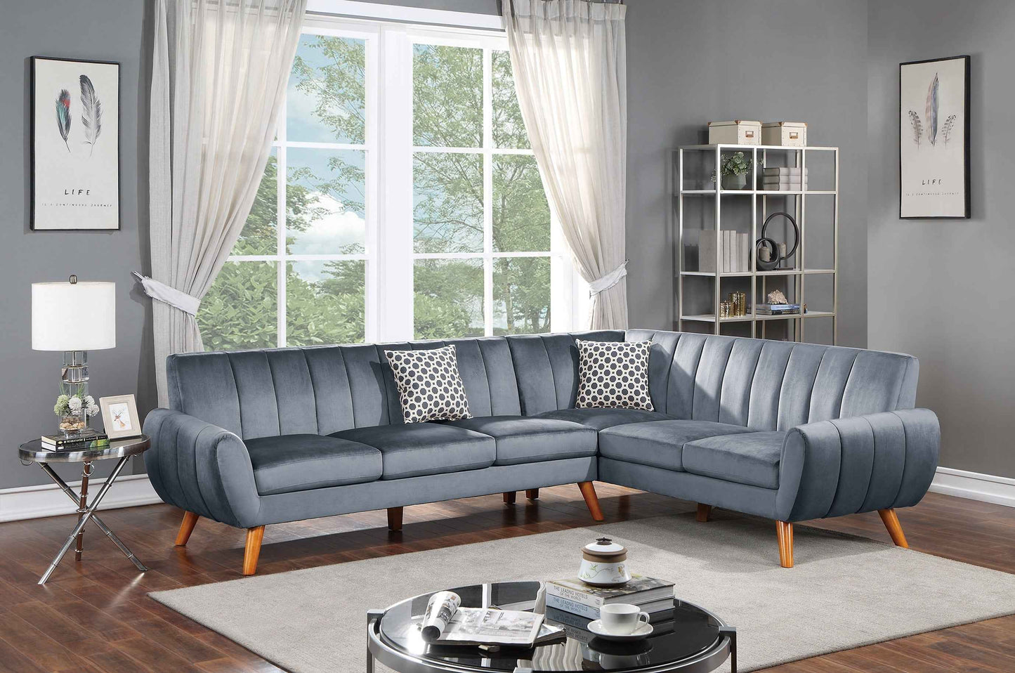 Correcor Sectional Sofa Set | Right Facing Loveseat | Dark Gray Velvet - - sofa