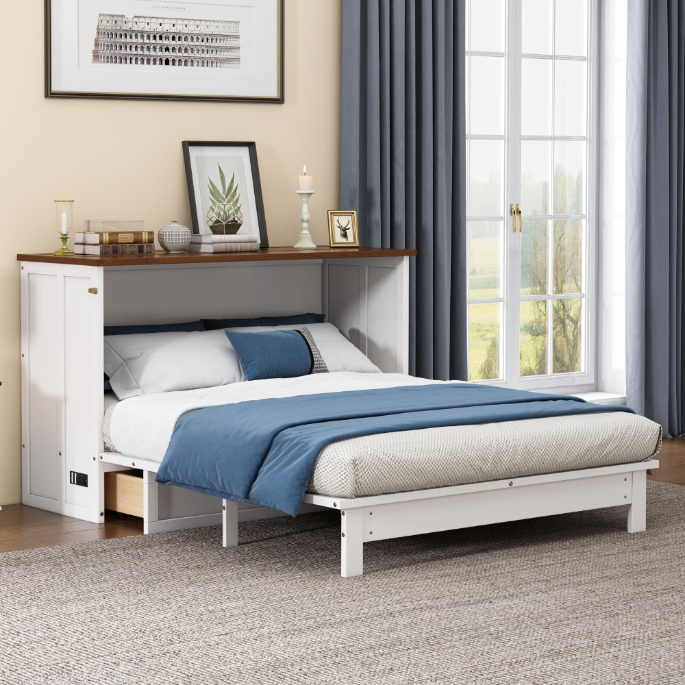 Shurthu Solid Pine Queen Murphy Bed | White - Default - beds