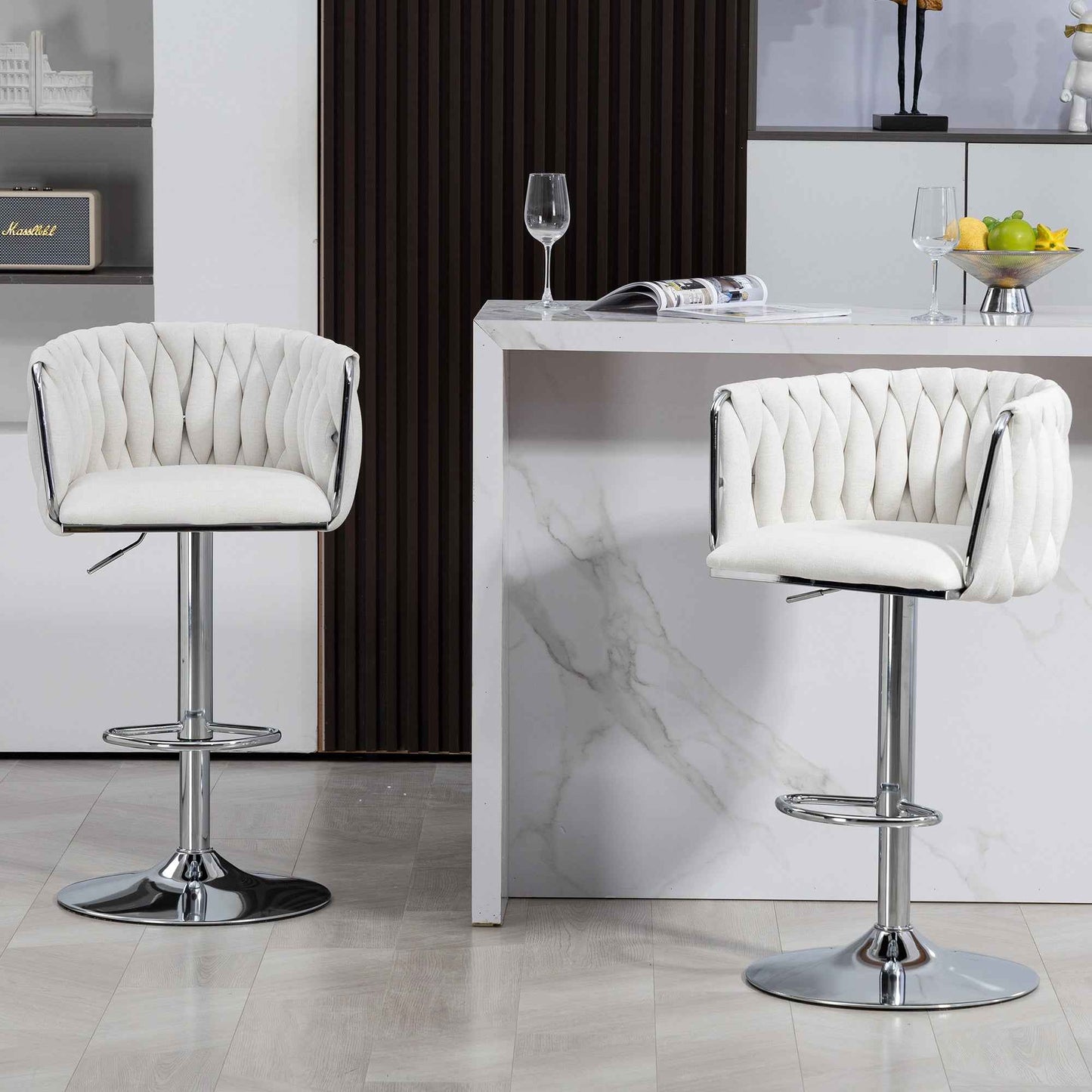 Nepott Modern Swivel Bar Stools | Set of 2 | White - Default - bar stools