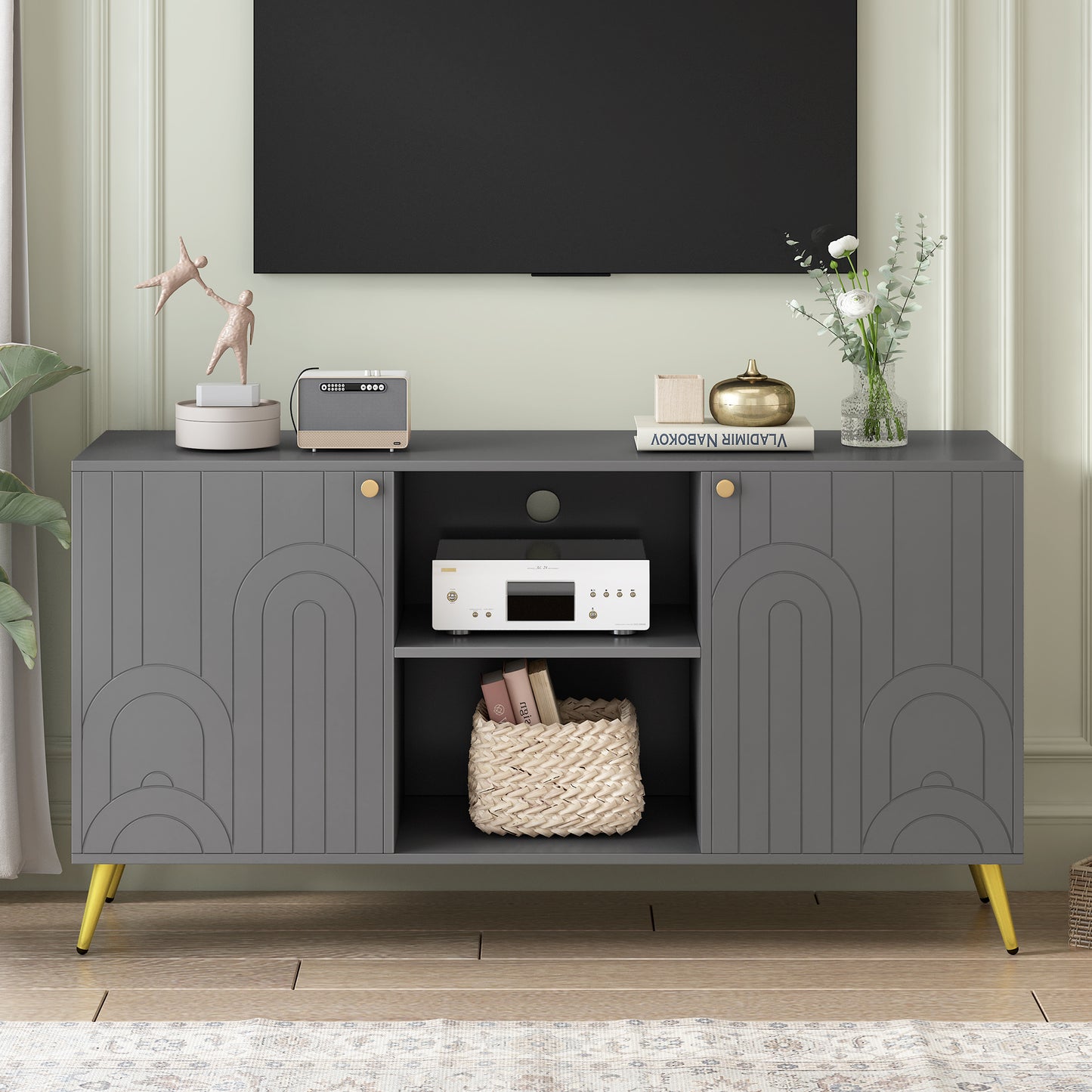 Sondilu Modern TV Media Console | Grey - Default - tv console