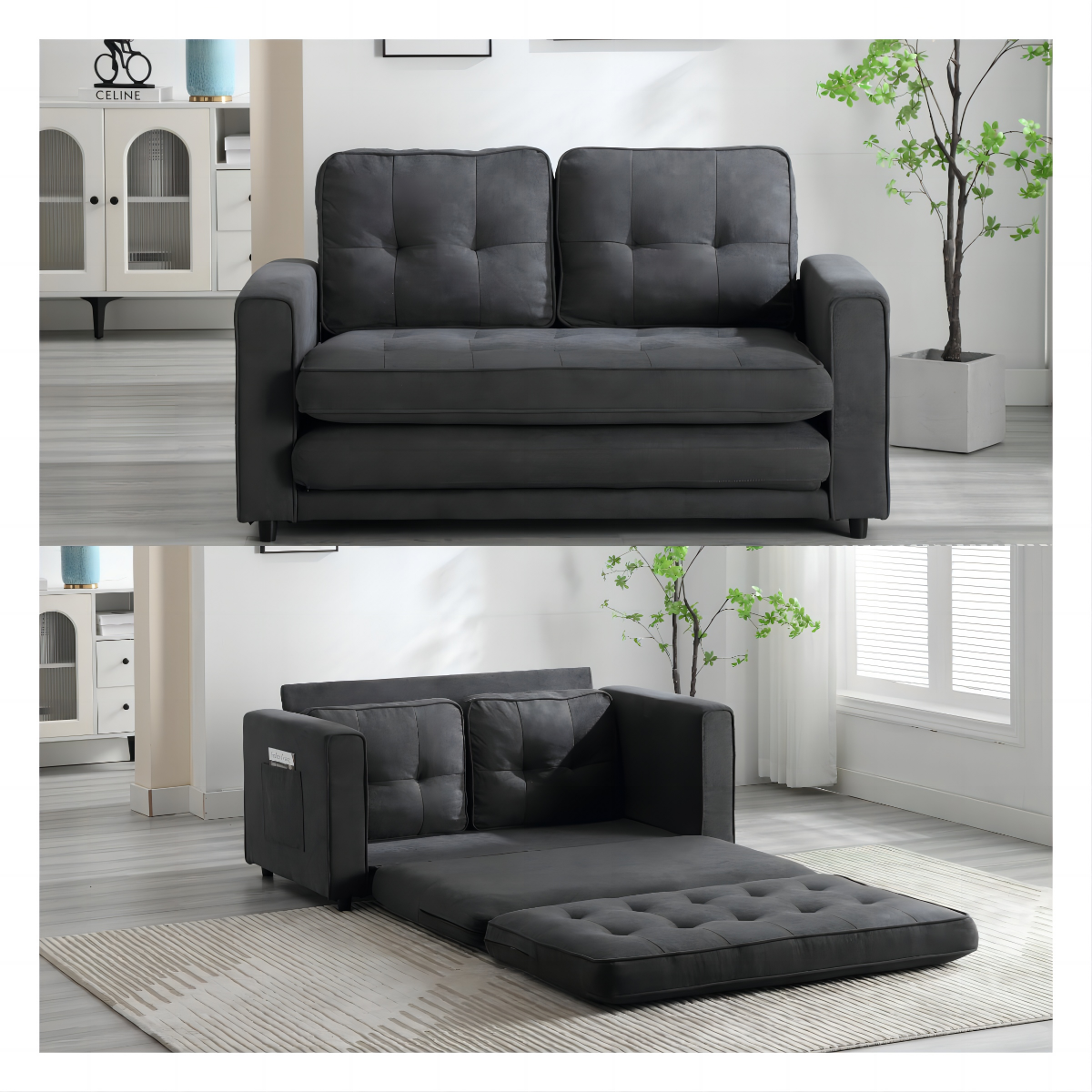 Sorsectu Pull-Out Sofa Bed | Dark Grey - - sofa
