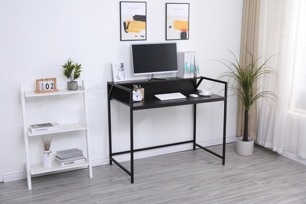 Umagat Office Console Desk | Dark Wood - - black dark wood desk metal office Wood