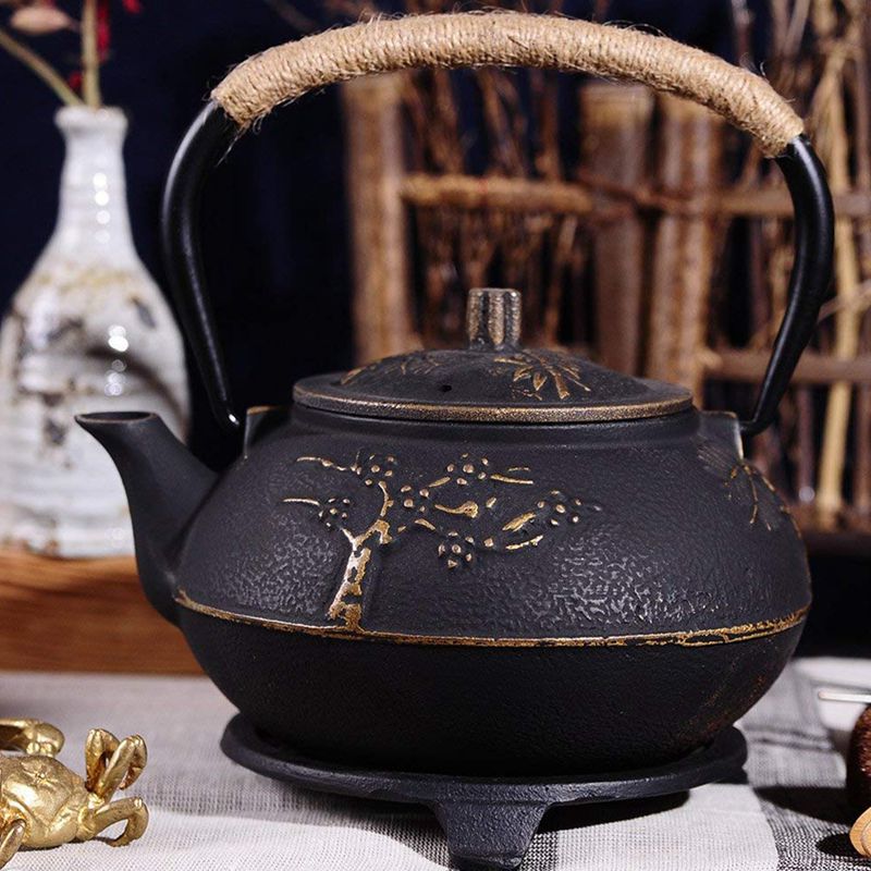 Japanese Cast Iron Teapot - Plum Blossom - black iron teapot