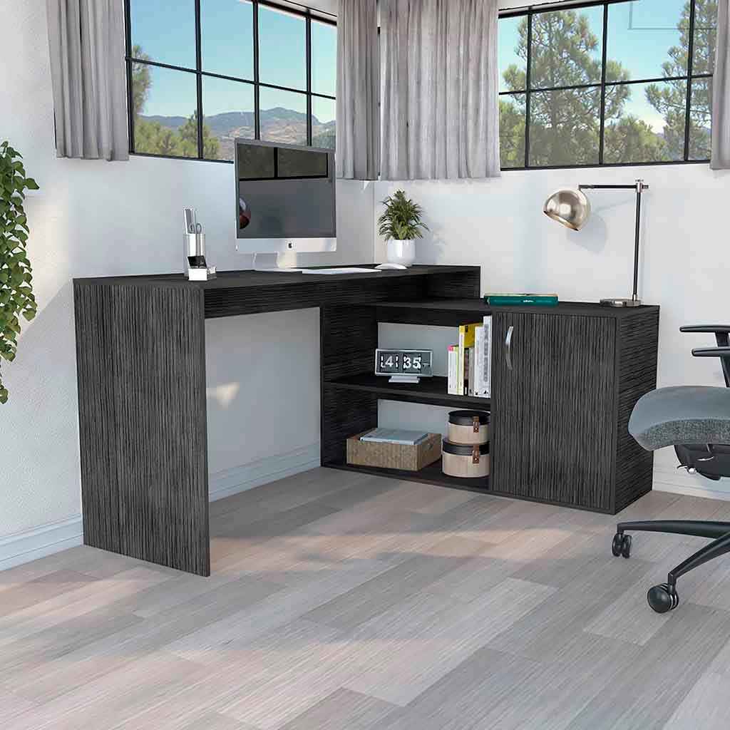 Axis L-Shaped Office Desk | Smokey Oak - - desk grey office smokey oak Wood