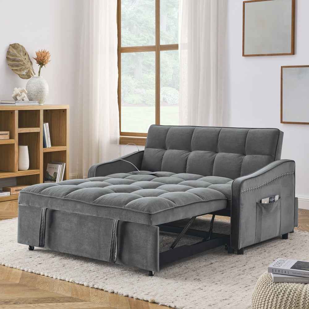 Biunti Pull-Out Sofa Bed | Two Arm Pocket & USB Charging | Grey - - sofa