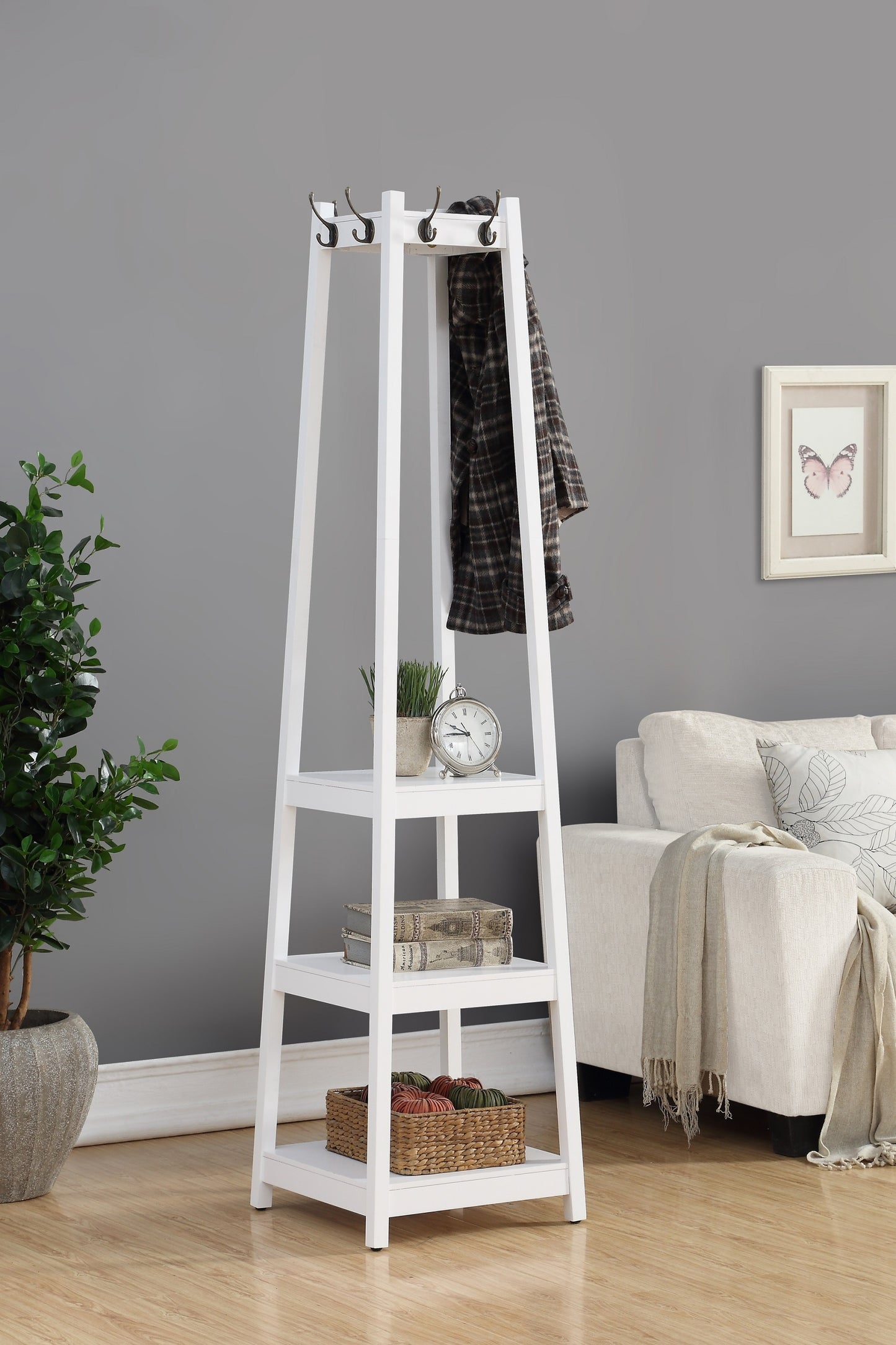 Vassen 3-Tier Coat Rack | White - - coat rack white wood