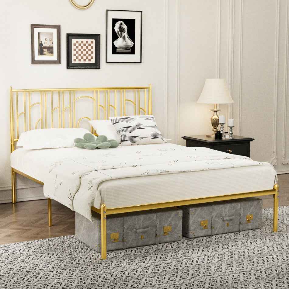 Eltirosi Queen Size Metal Frame Bed | Gold - Default - beds