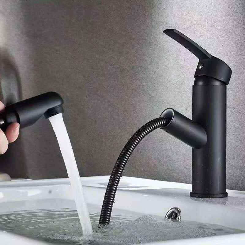 Gadol Pull-Out Bathroom Faucet - Black - black chrome silver pull-out silver