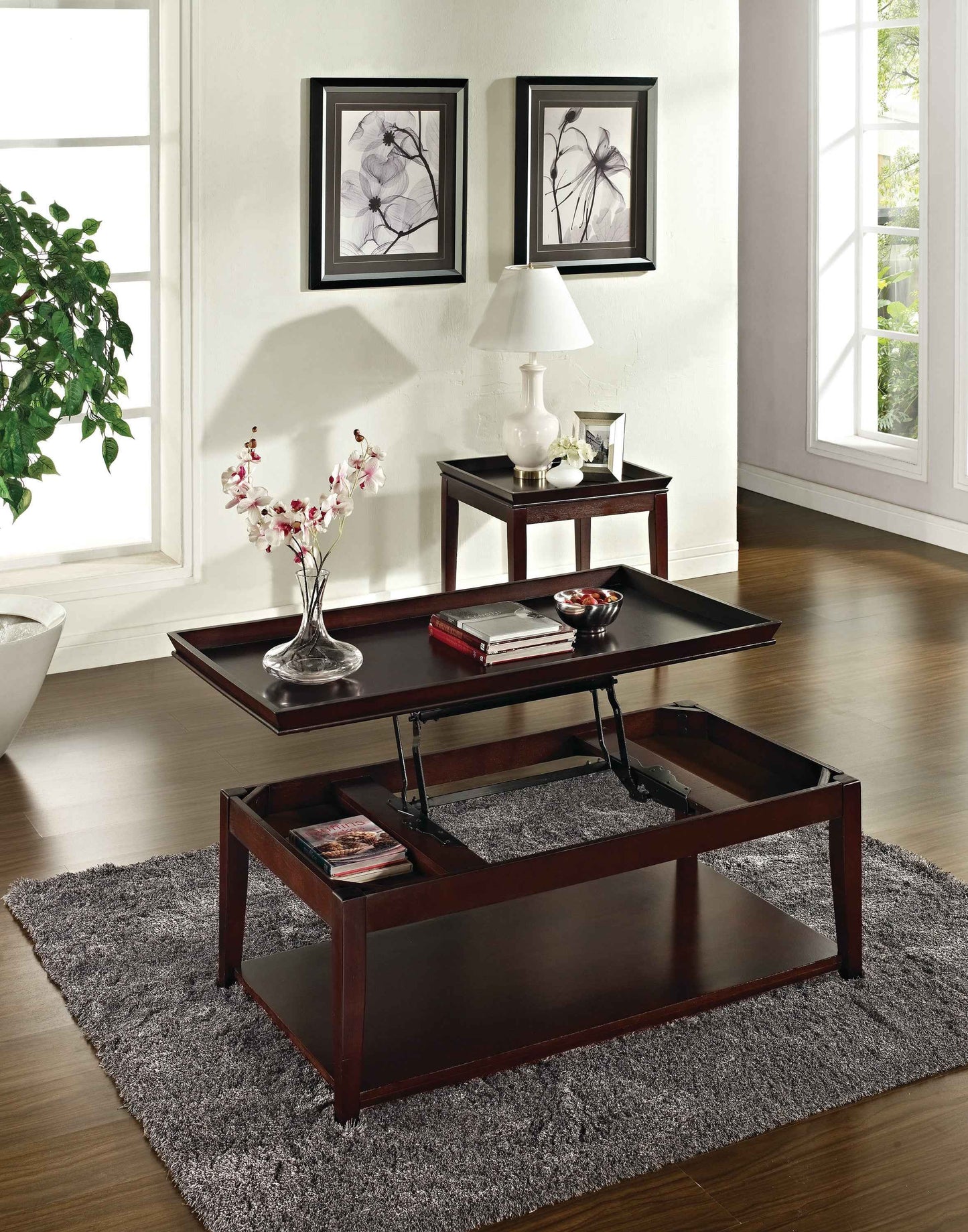 Ationeo Versatile Lift-Top Cocktail Table | Merlot Cherry Finish - Default - tables