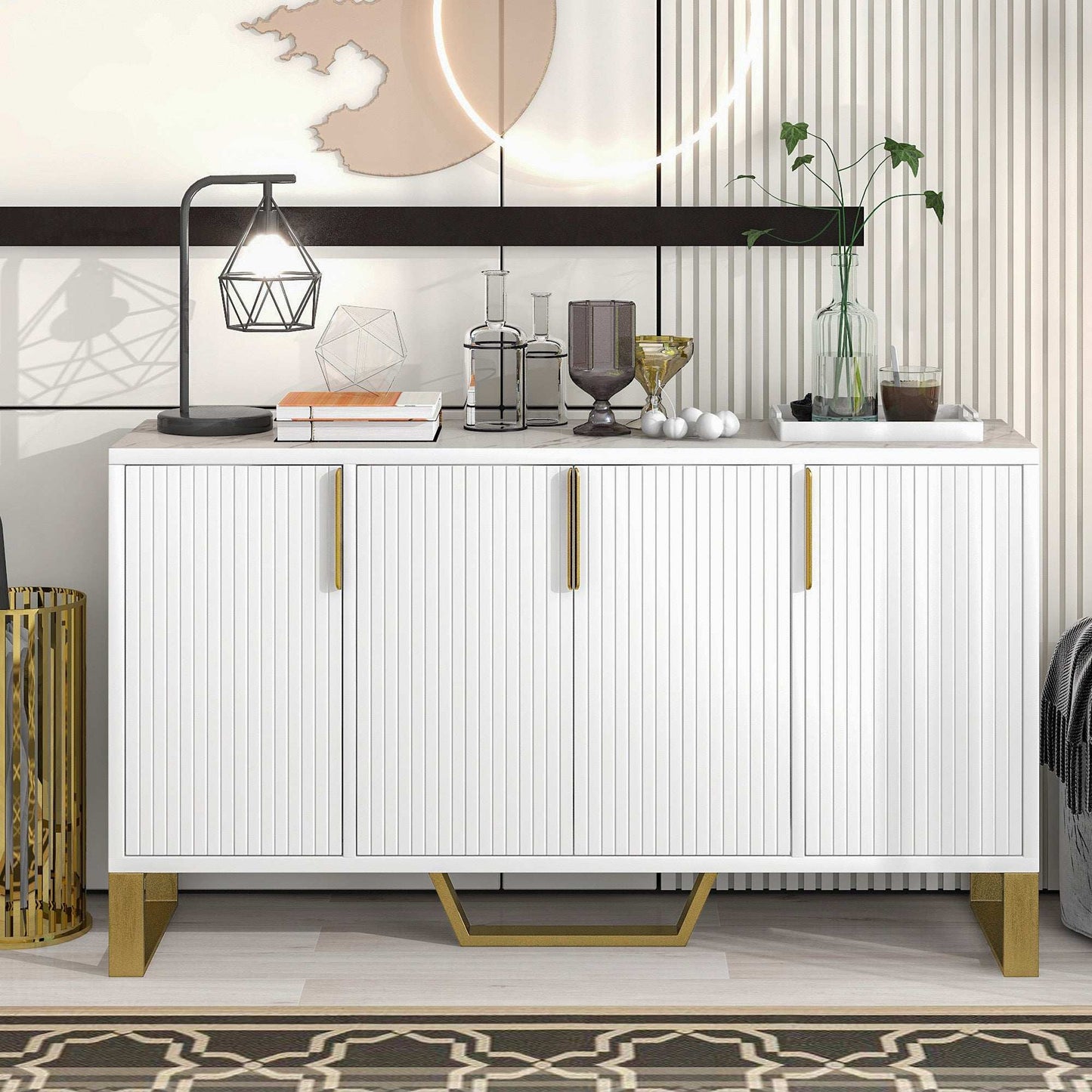 Racuso Modern Cabinet | White & Gold - Default - cabinet gold white wood