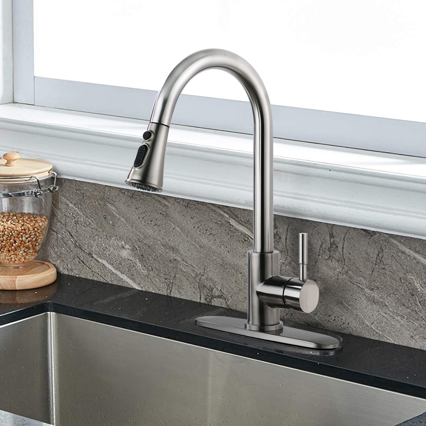 Pedist Pull-Down Kitchen Faucet | Brushed Silver - Default - kitchen faucets pull-down