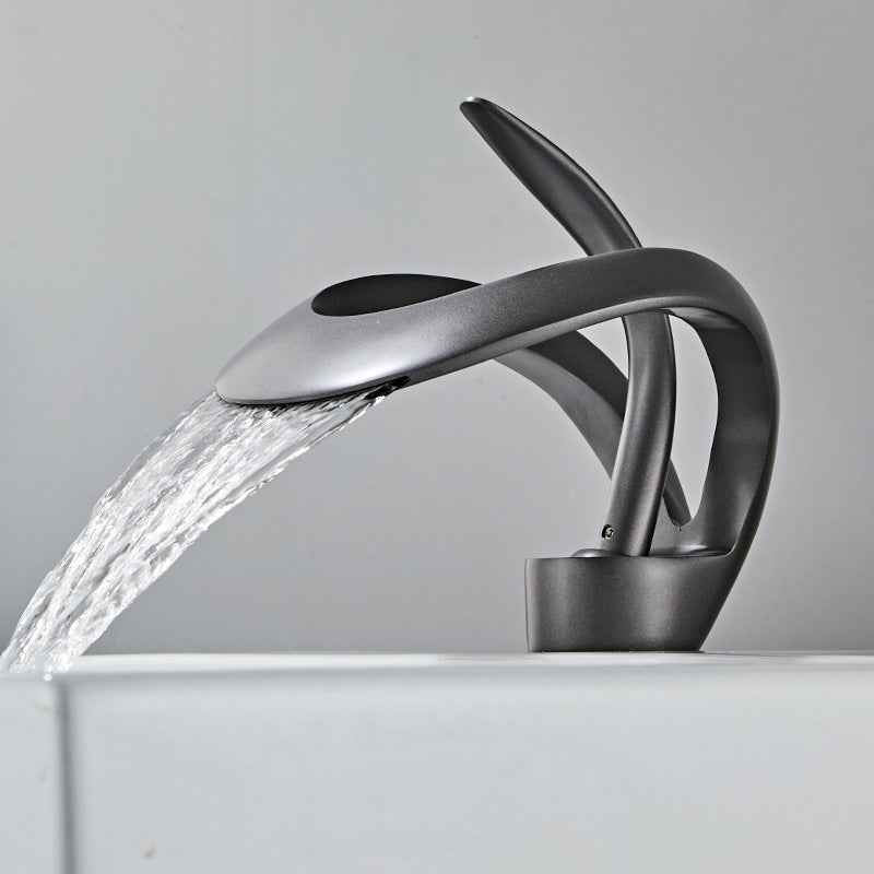 Fondi Waterfall Bathroom Faucet - Gun Grey - bathroom faucet black charcoal grey gold grey gun grey waterfall white
