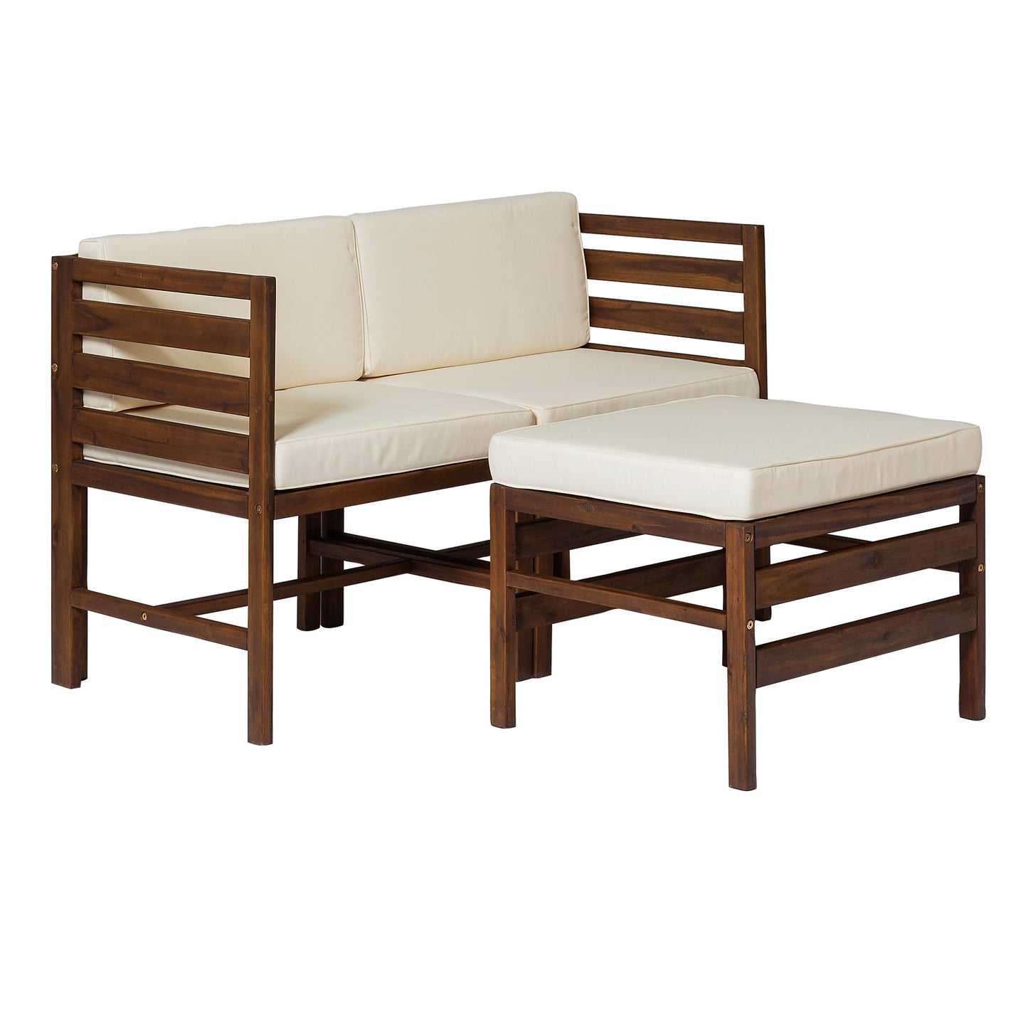 Miceq Modular Acacia Wood Armchair | Ottoman | Dark Brown & Beige - Default - bench sofa