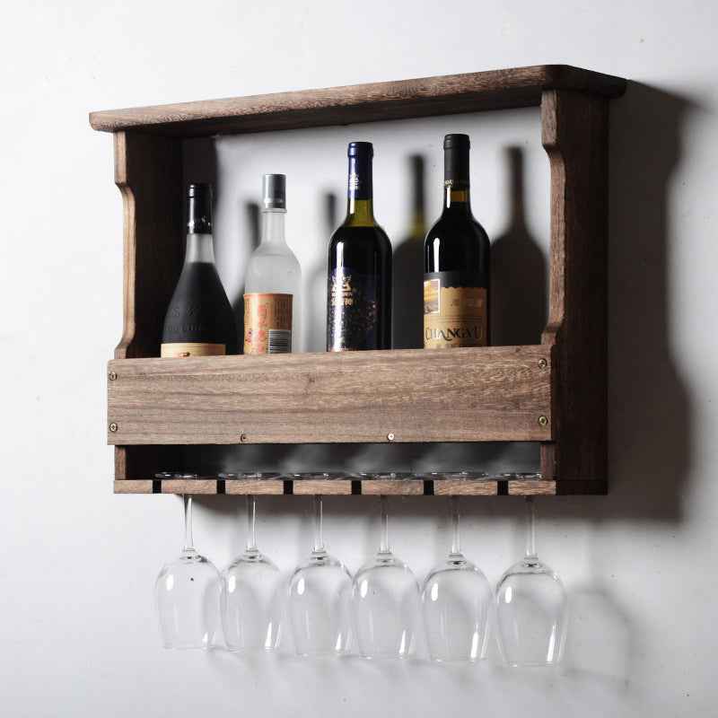 Hanging Wall Wine Goblet - Dark Wood - Rack Rail Shelf Storage Wood