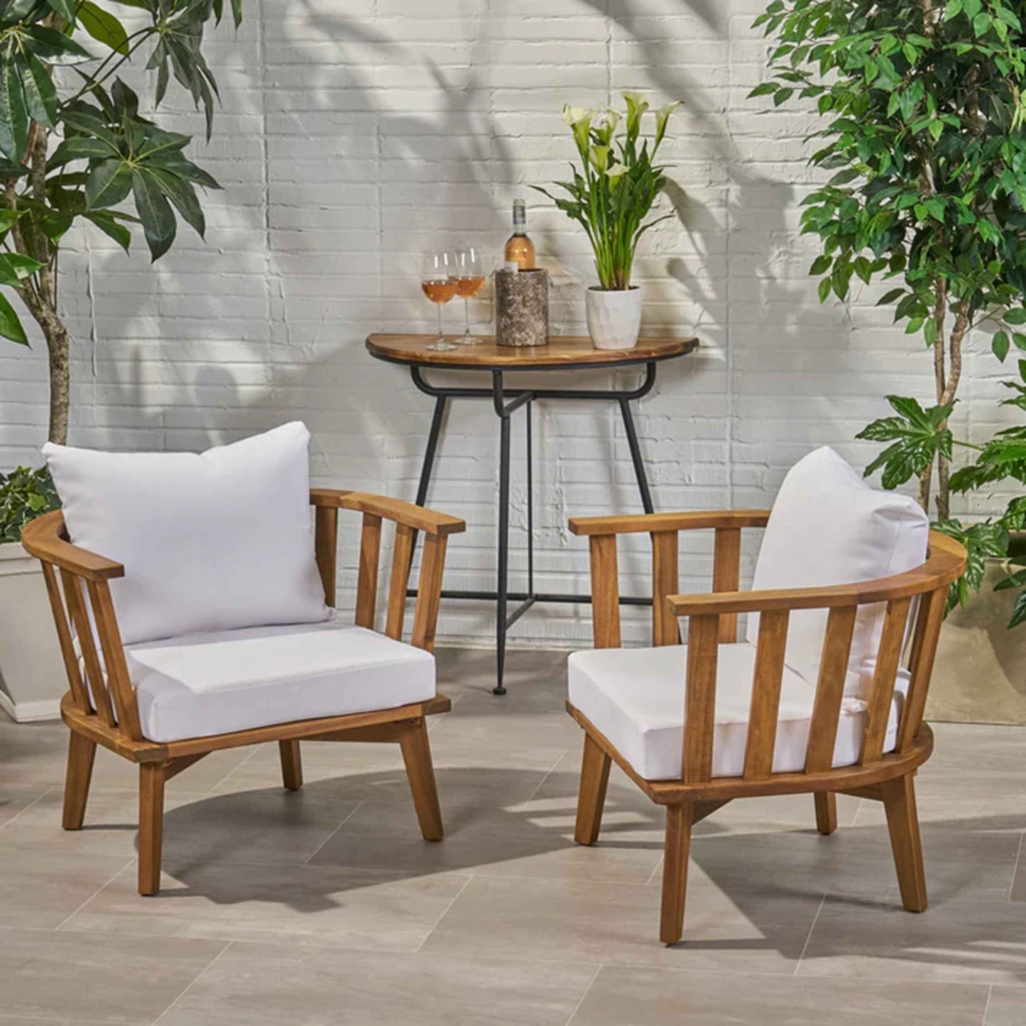 Behil Outdoor Patio Club Chairs | Set of 2 | Brown & White - Default - garden furnishing