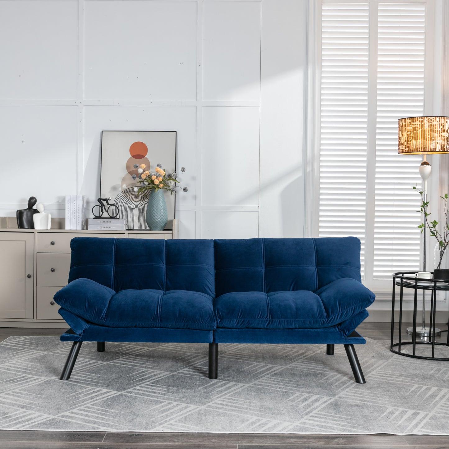 Puieru Modern Velvet Sofa | Navy Blue - - blue sofa