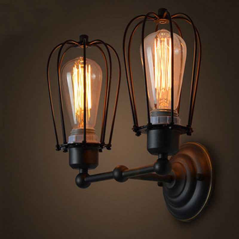 Ably Industrial Wall Light - - black Double light flush-mount Wall Light