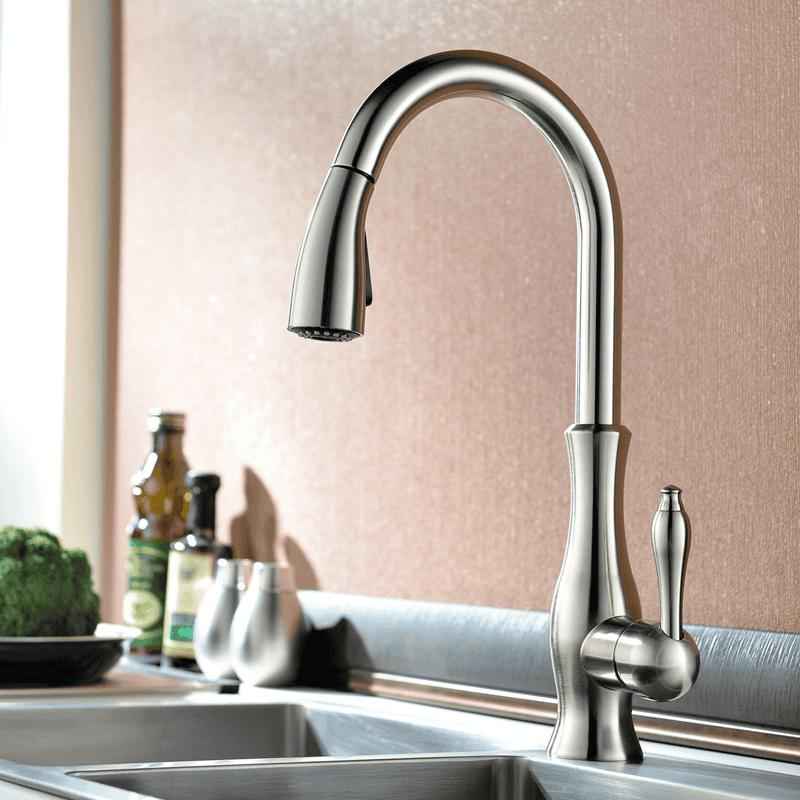 Tarkite Pull-Down Kitchen Faucet - Brushed Silver - black brushed silver chrome silver pull down silver