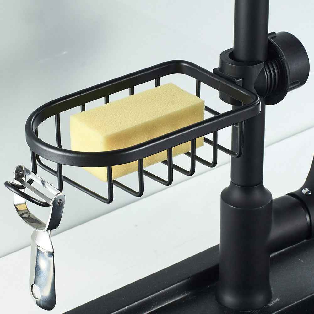 Aluminum Shower Rod Basket Mesh - Black - Aluminum black Rack Shelf silver