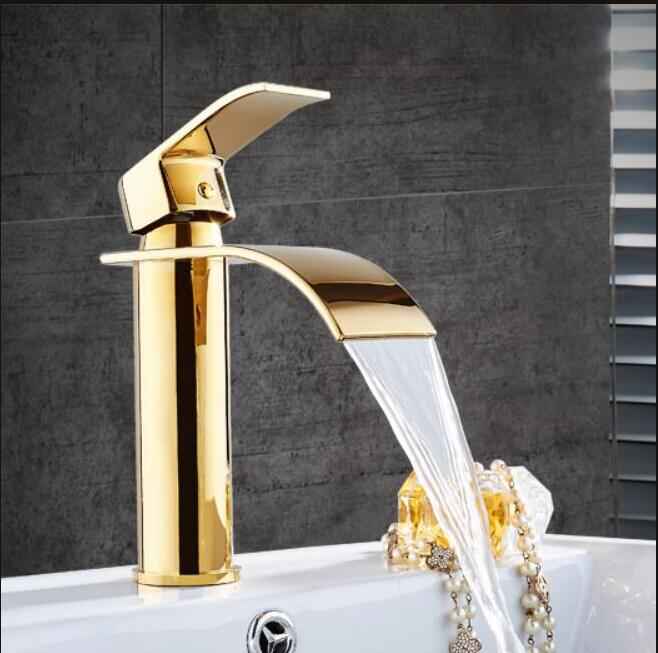 Hatus Waterfall Bathroom Faucet - Gold Natural Bend Low Profile - black gold chrome chrome silver gold long low profile short silver tall profile waterfall white gold