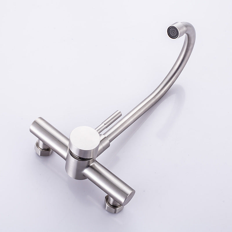 Tisto Wall-Mount Kitchen Faucet - Silver - brushed silver chrome silver silver wall mounted