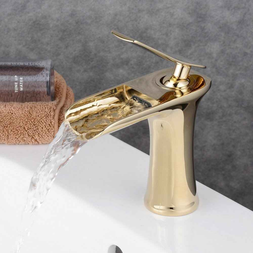 Avenza Waterfall Bathroom Faucet - Gold - black black silver bronze brushed silver chrome chrome silver gold silver waterfall white gold white silver