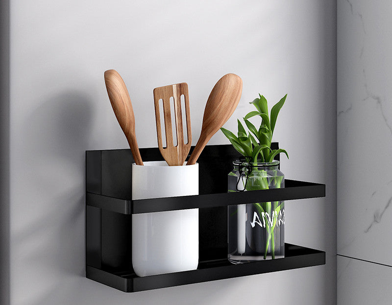 Magnetic Suction Shelf Storage - Single Shelf Black - black Rack Shelf Storage white