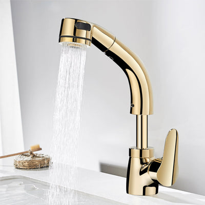 Rostilo Pull-Down Kitchen Faucet - Gold - black chrome silver gold pull down pull-out silver