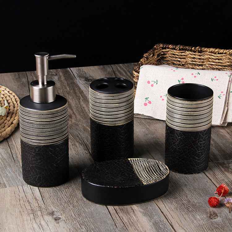 Ceramic Wash Cup Set - Dark Brown - black Ceramic Hand Wash sets