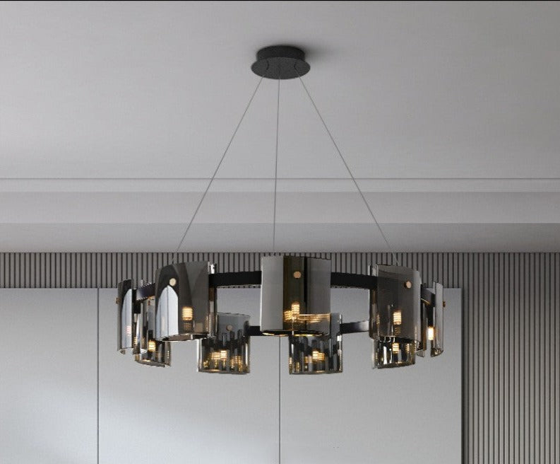 Kifit Chandelier Light Fixture - 9 Heads Smoke Grey - black Chandelier gold