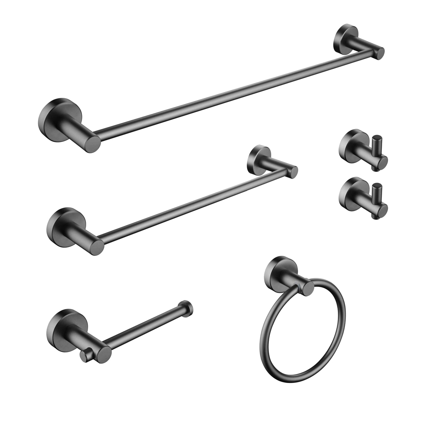 Gara 6-Piece Premium Bathroom Hardware | Gun Grey - Default - bathroom accessories