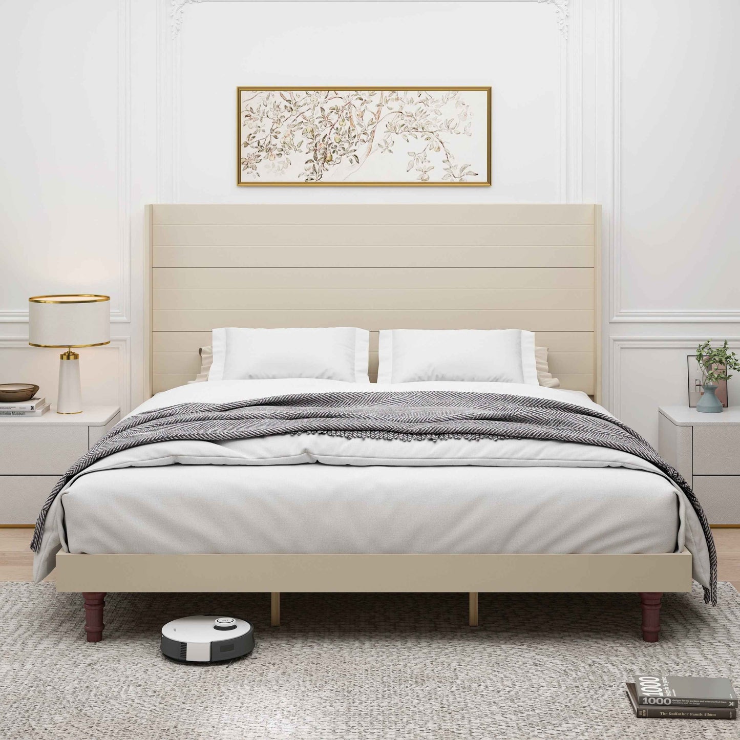 Fungor High Headboard King Size Bed | Beige - Default - beds